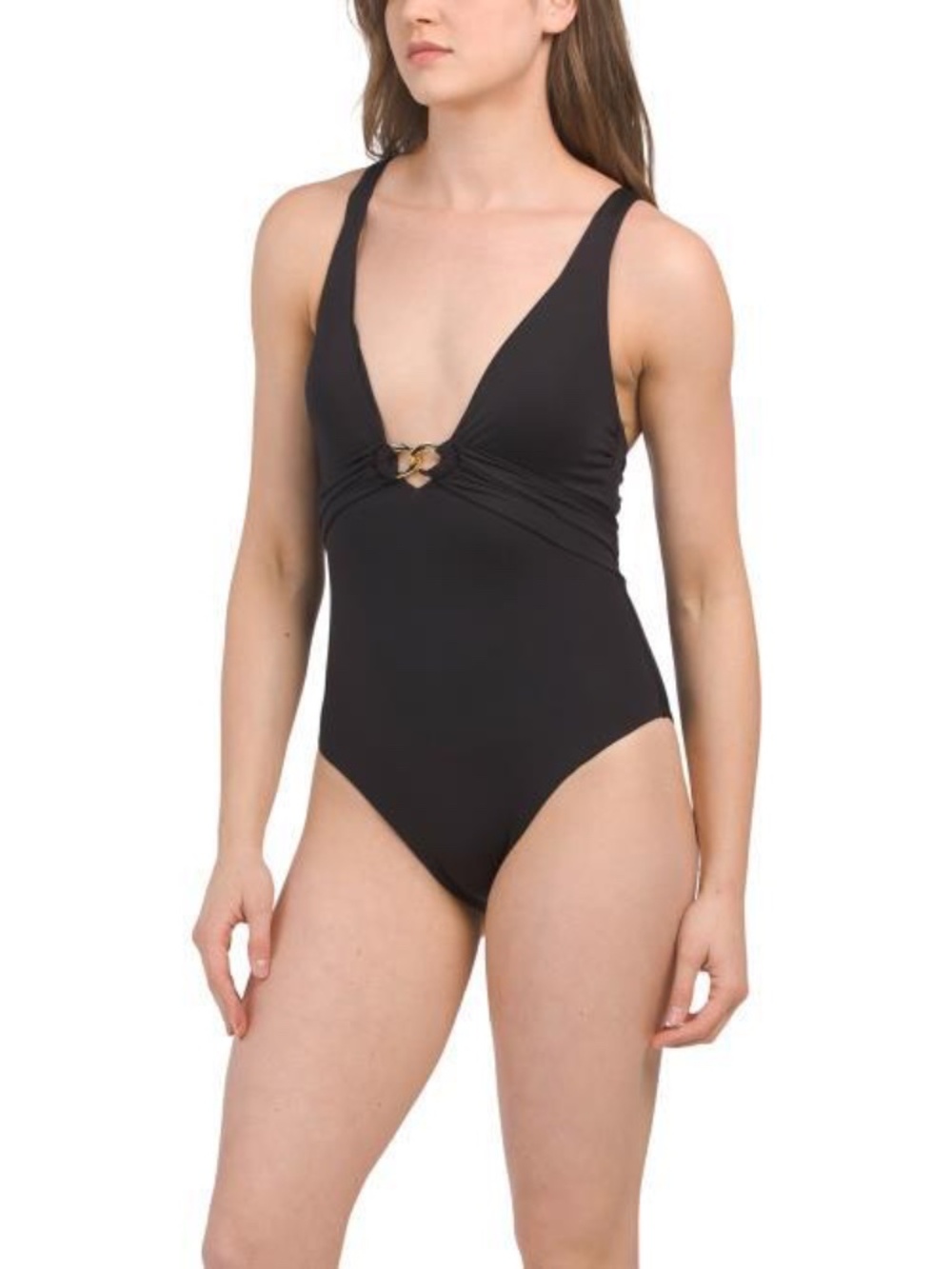 NWT Trina Turk Monaco Chain PlungeOne Piece Swimsuit in Black Sz 10 and 12